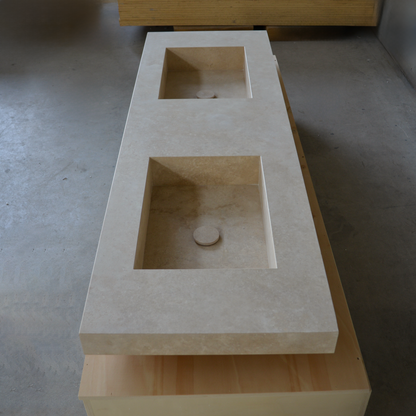 HANDCRAFTED CUSTOM CROSS CUT TRAVERTINE DOUBLE SINK (TR-109)