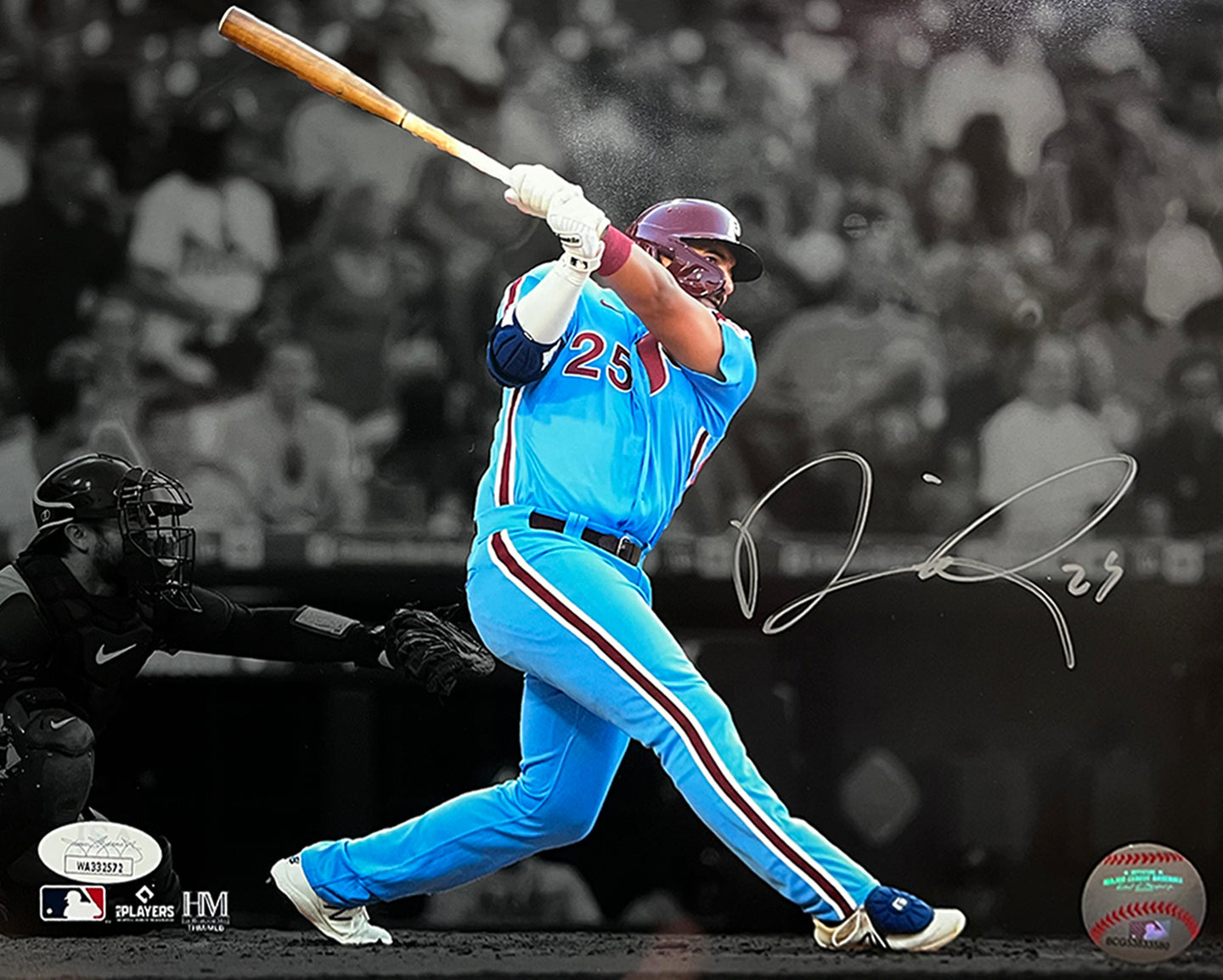 Darick Hall First Home Run Philadelphia Phillies Autographed Baseball Photo