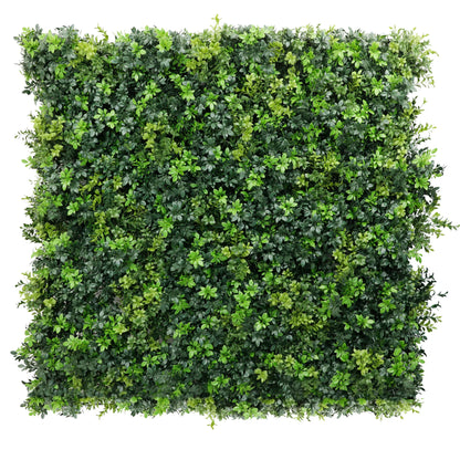 Mixed Green Ultra Dense Boxwood Artificial Vertical Garden Green Wall Panel 40×40in 11 SQ FT – NFPA701 Fire Rated – Metal Backed – UV Resistant – Commercial Grade