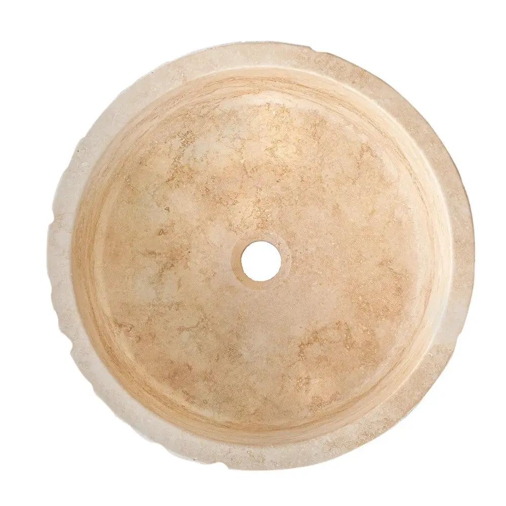Round 16 Inch Beige Travertine Stone Vessel Bathroom Sink
