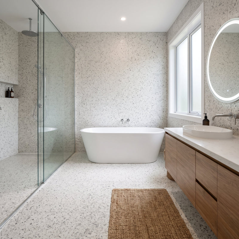 Diamond White Matte Terrazzo Look Porcelain Tiles 12x24