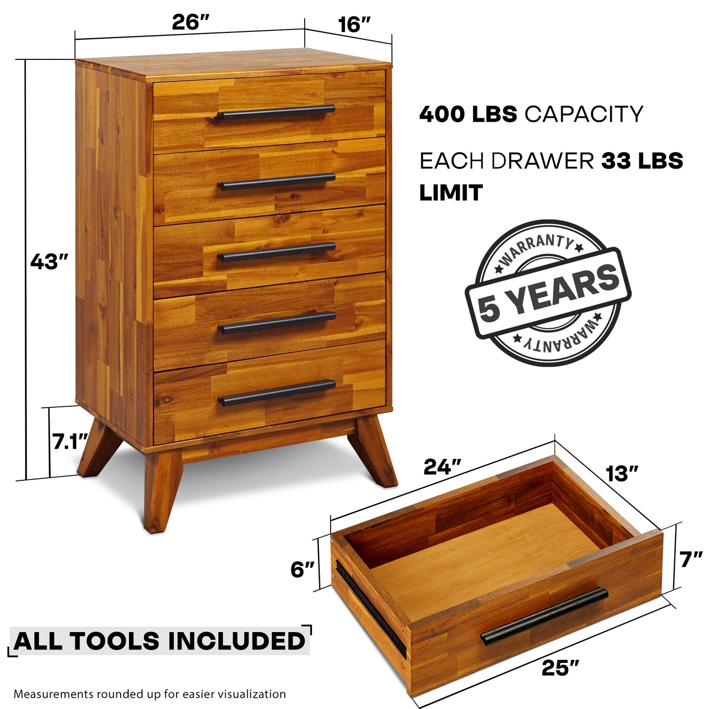 Acacia Linea Solid Wood Dresser for Timeless Elegance