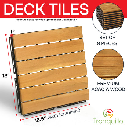 Tranquillo Acacia Deck Tiles 6 Slat Interlocking Decking Tiles set 9 – Indoor & Outdoor Flooring