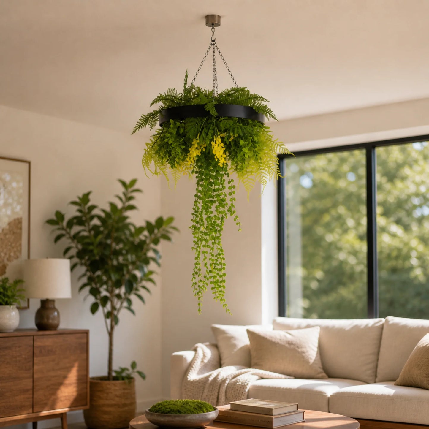 Draping Plant Artificial Roof Hanging Disc 15in long – Black Frame – UV Resistant