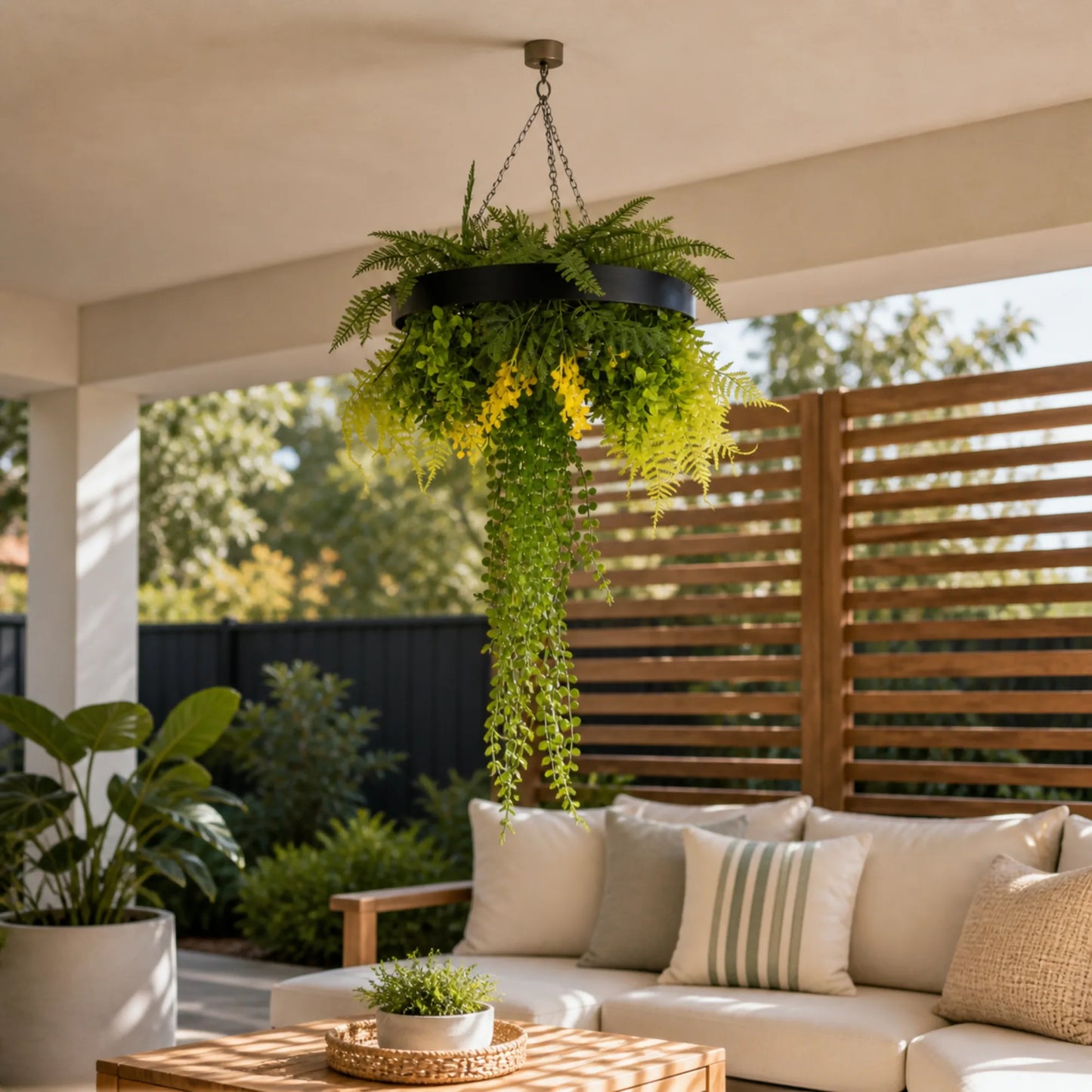 Draping Plant Artificial Roof Hanging Disc 15in long – Black Frame – UV Resistant