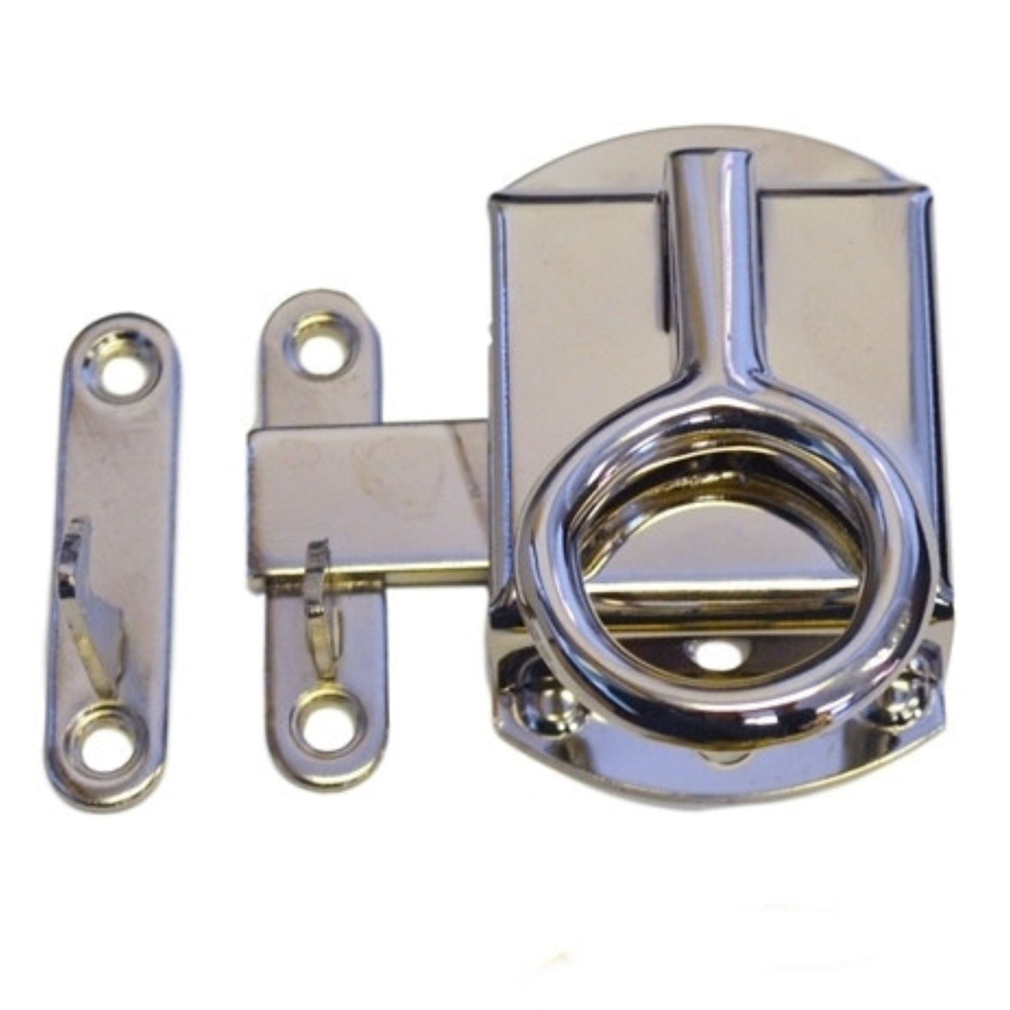 Ring Pull Cabinet Latch Brass or Nickel Finish, 2" x 1-1/4", Includes Flush Mount & Offset Catch