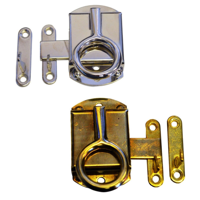 Ring Pull Cabinet Latch Brass or Nickel Finish, 2" x 1-1/4", Includes Flush Mount & Offset Catch