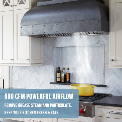 30" Range Hood Insert, Stainless Steel Kitchen Vent Hood with Dimmable LED Lights, 600CFM - NX-E90-30