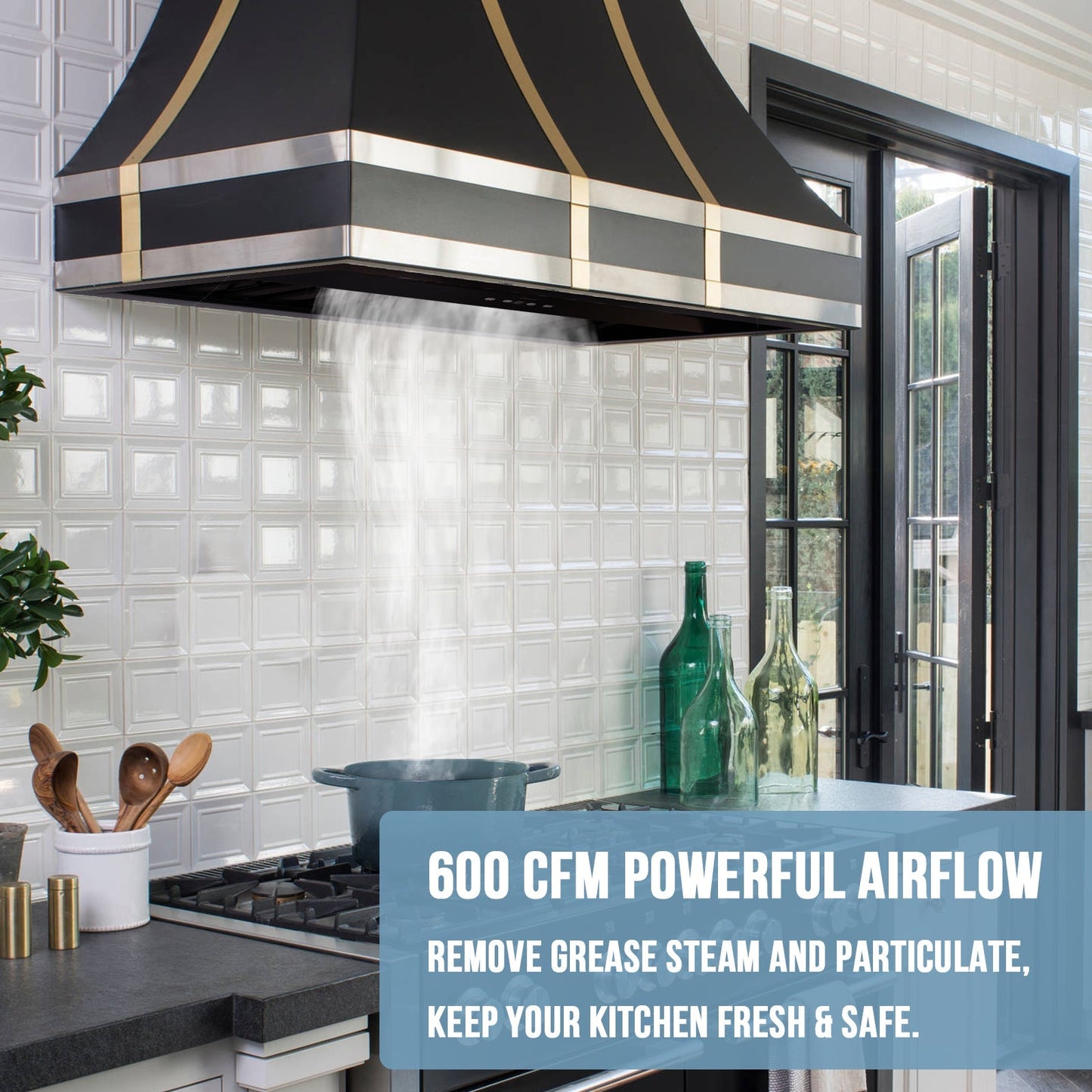 36" Range Hood Insert, Stainless Steel Kitchen Vent Hood with Dimmable LED Lights, 600CFM - NX-E90-36-MB