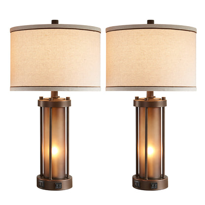 25" Table Lamp Set With Night Light And USB Ports
