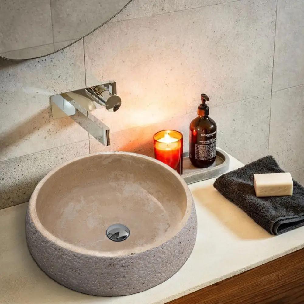 GMSTONE Beige Travertine Handcrafted Bathroom Vessel Sink 16 Inch