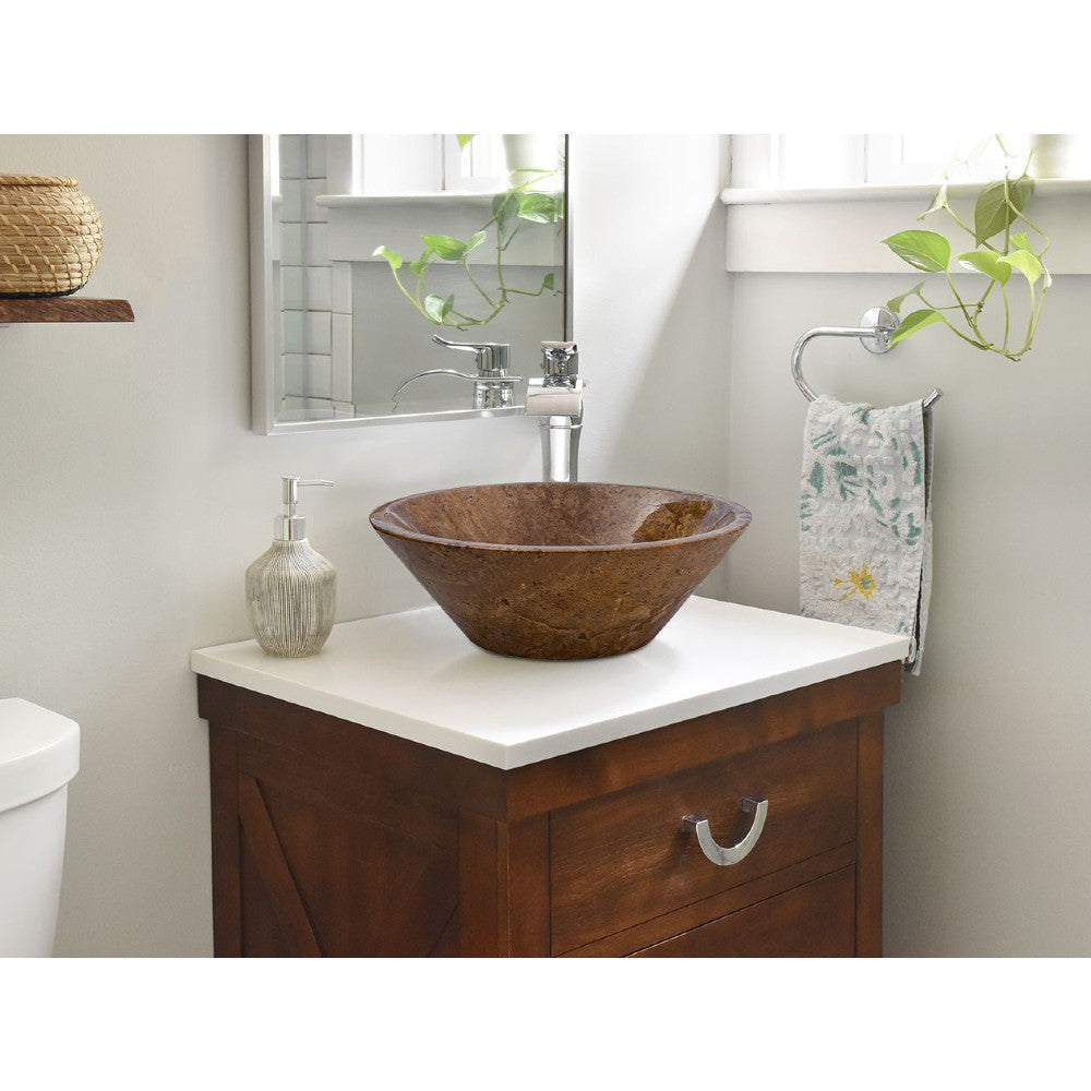 Handcrafted Noce Brown Travertine V-Shape Tapered Vessel Sink - Polished Finish 16x6