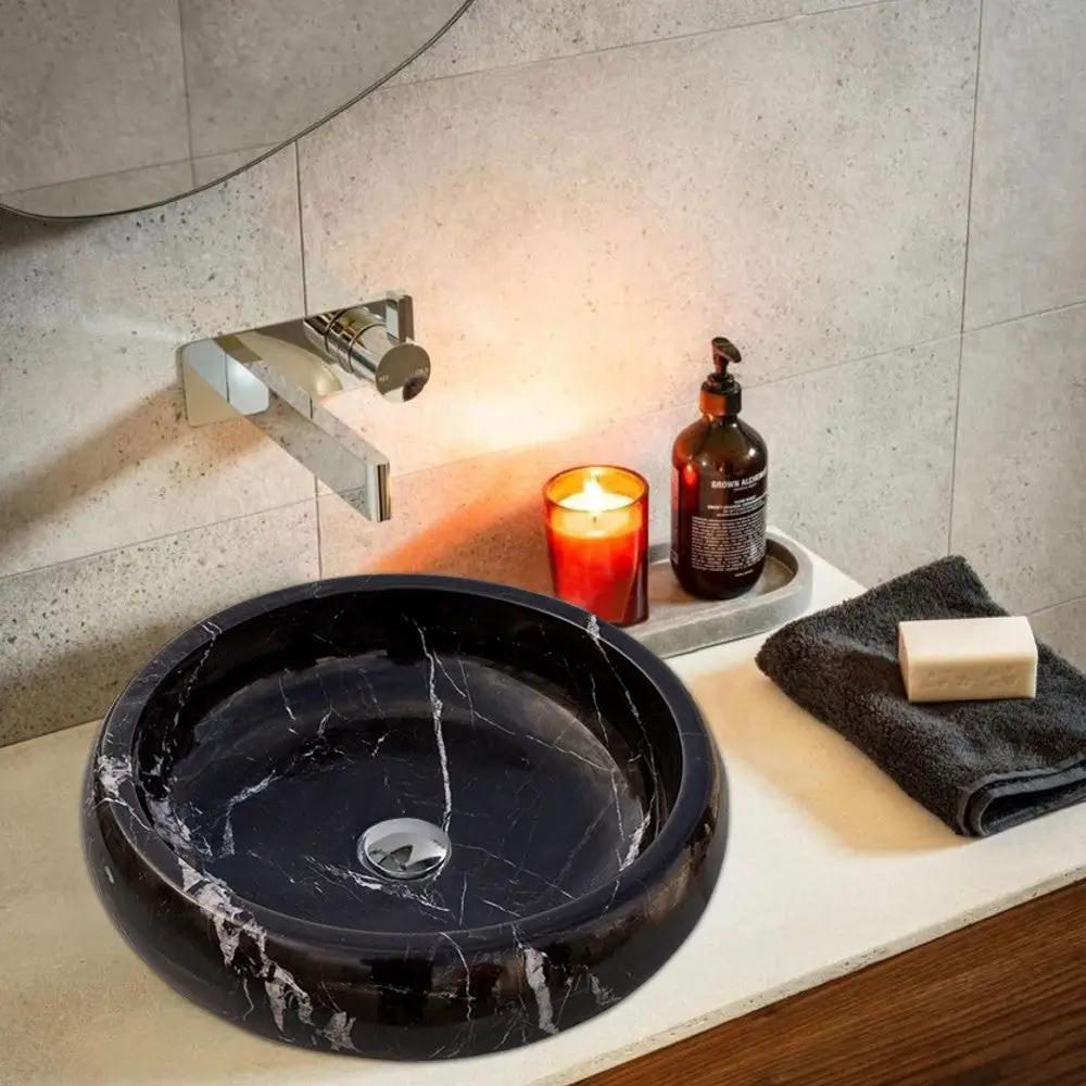Toros Turkish Black Marble Polished Round Vessel Sink 16x5