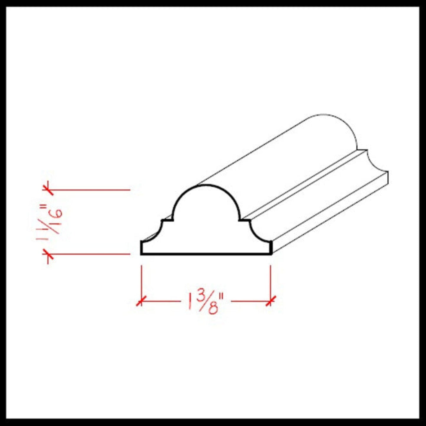 EWAS12 Astragal Moulding 1-3/8" Wide x 11/16" Trim. Unfinished