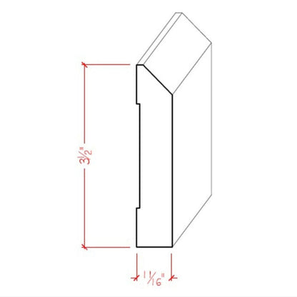 EWBB14 Beveled Edge Baseboard 3-1/2" Tall x 11/16" Moulding Unfinished