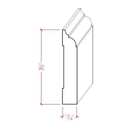 EWBB22 Nose & Cove 3-1/2" Tall x 11/16" Baseboard Moulding. Unfinished