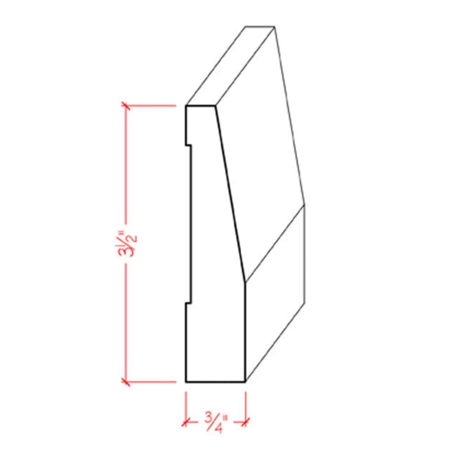 EWBB32 Beveled 3-1/2" Tall x 3/4" Baseboard Moulding. Unfinished