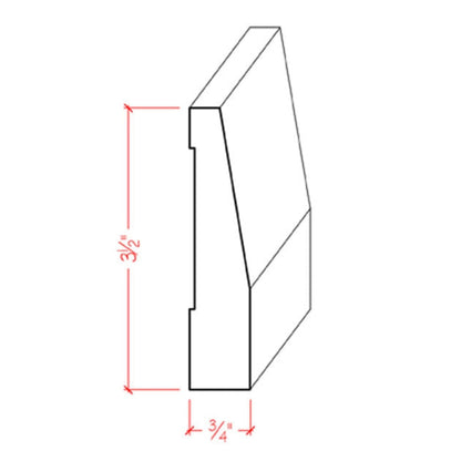 EWBB32 Beveled 3-1/2" Tall x 3/4" Baseboard Moulding. Unfinished
