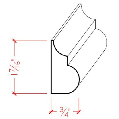 EWBC26 Nose and Cove 1-7/16" Tall x 3/4" Base Cap Moulding. Unfinished
