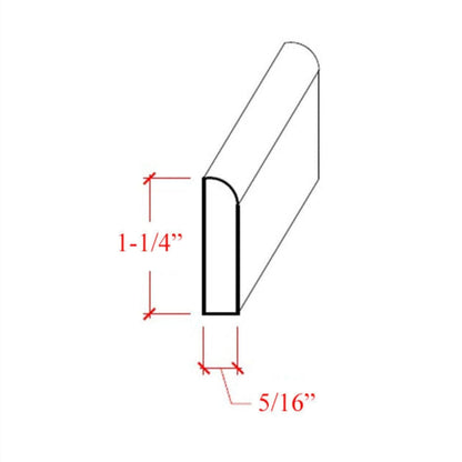 EWBS16 Baseboard Shoe 1-1/4" Tall x 5/16" Flat with Radius. Unfinished