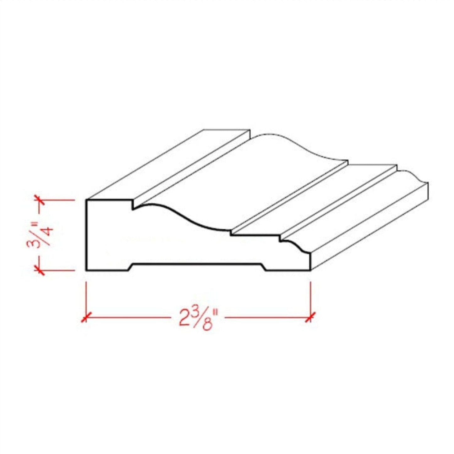 EWCA11 Colonial Casing 2-3/8" wide x 3/4" Trim. Unfinished Moulding
