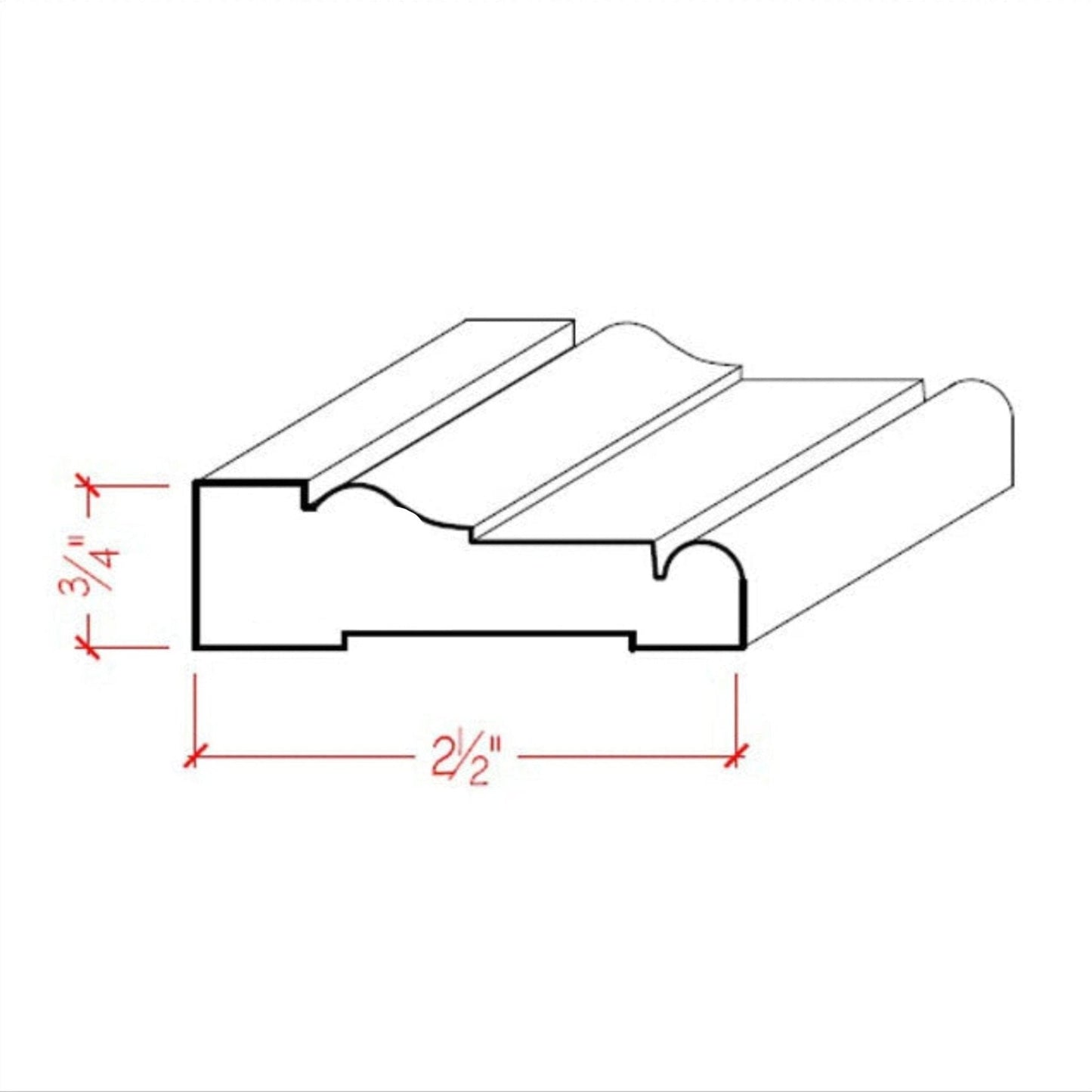 EWCA16 Colonial Casing 2-1/2" wide x 3/4" Trim. Unfinished Moulding