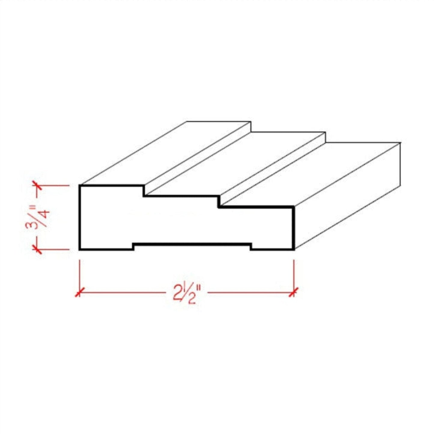 EWCA34 Contemporary 2-1/2" wide x 3/4" Stepped Casing. Unfinished Trim