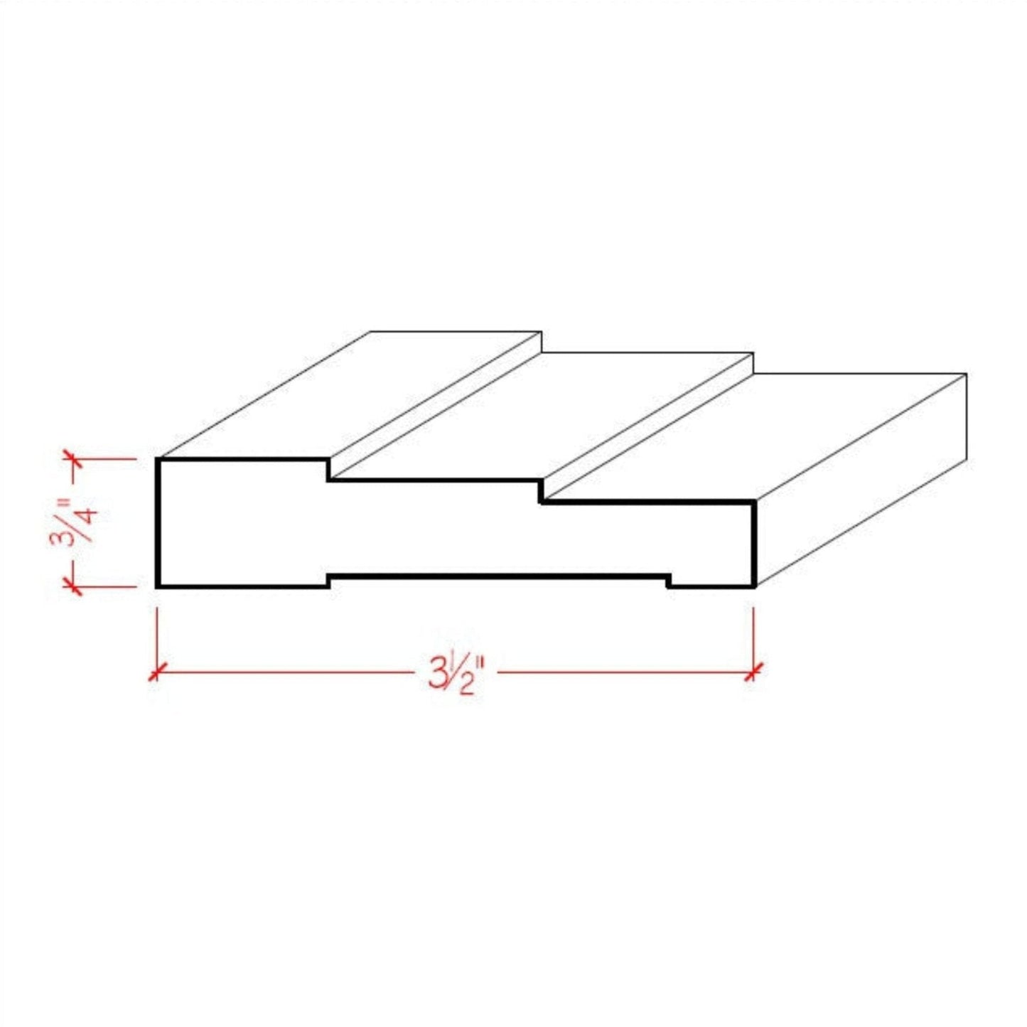 EWCA35 Contemporary 3-1/2" wide x 3/4" Stepped Casing. Unfinished Trim