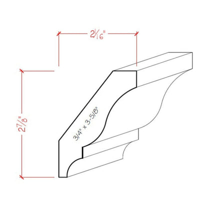 EWCR12 Crown 3/4" x 3-5/8" Unfinished 2-7/8" High x 2" Deep