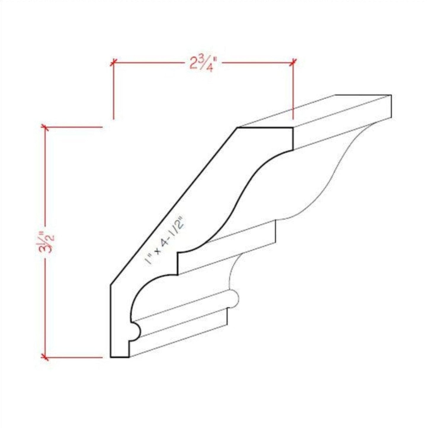 EWCR18 Crown 7/8" x 4-1/2" Unfinished 3-1/2" High x 2-3/4" Deep