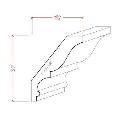 EWCR18 Crown 7/8" x 4-1/2" Unfinished 3-1/2" High x 2-3/4" Deep