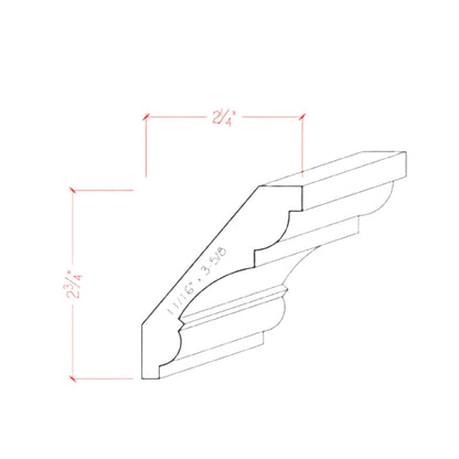 EWCR20 Crown 3/4" x 3-5/8" Unfinished 2-3/4" High x 2-1/4" Deep