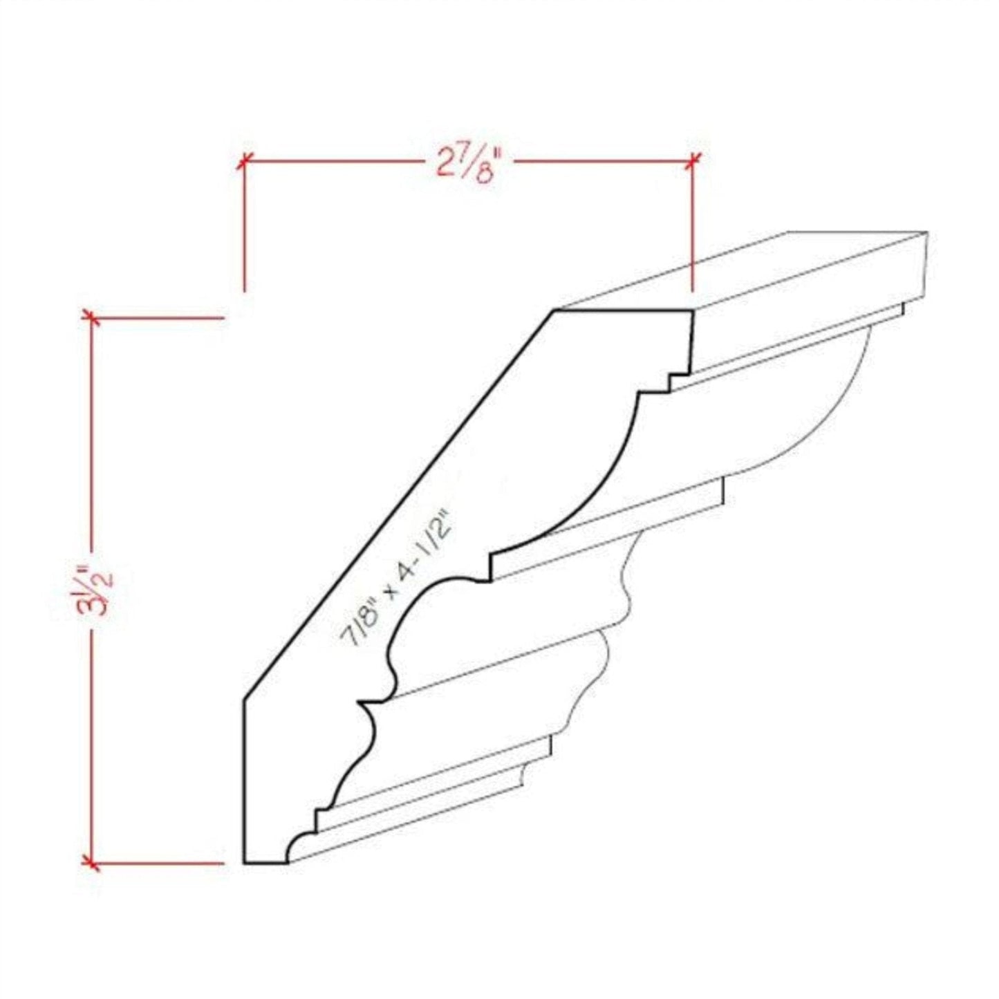 EWCR30 Crown 7/8" x 4-1/2" Unfinished 3-1/2" High x 2-7/8" Deep