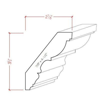 EWCR30 Crown 7/8" x 4-1/2" Unfinished 3-1/2" High x 2-7/8" Deep