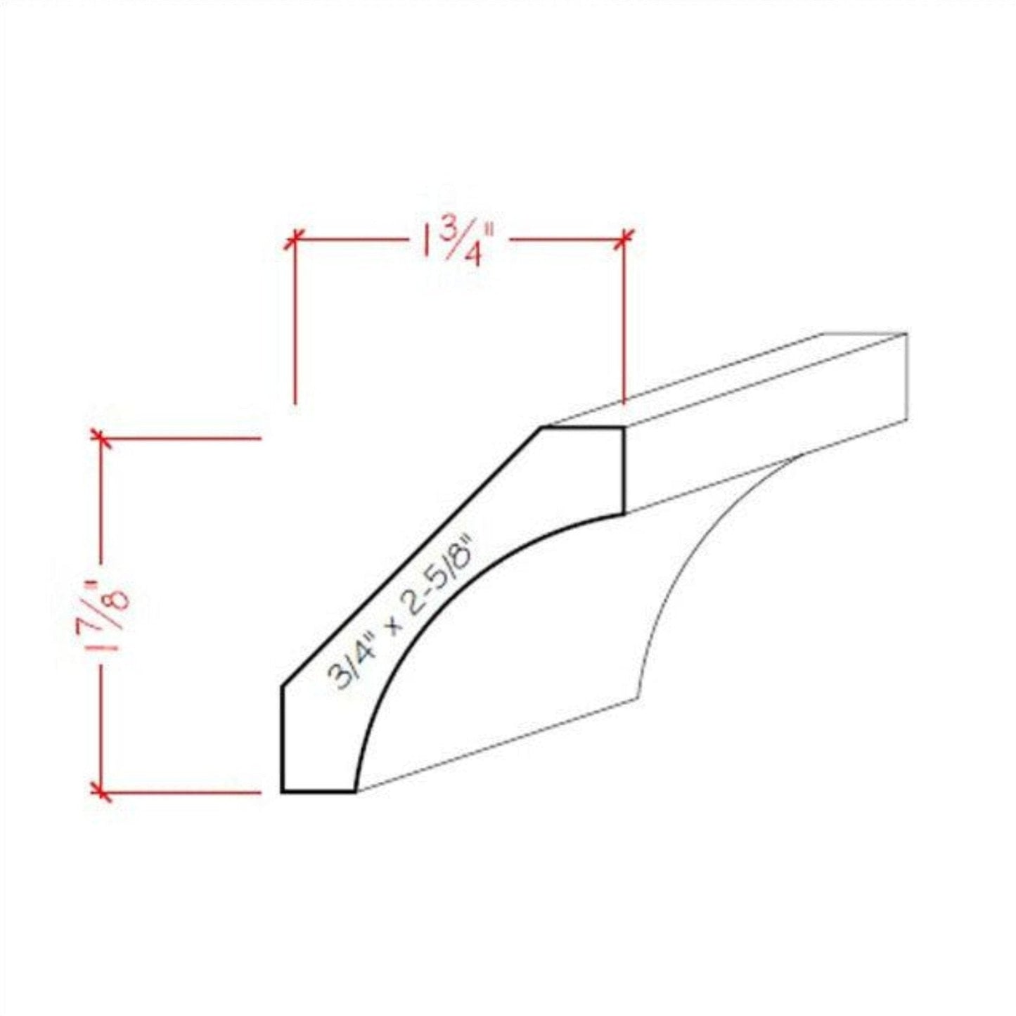 EWCR39 Cove Crown 3/4" x 2-5/8" Unfinished 1-7/8" High x 1-3/4" Deep