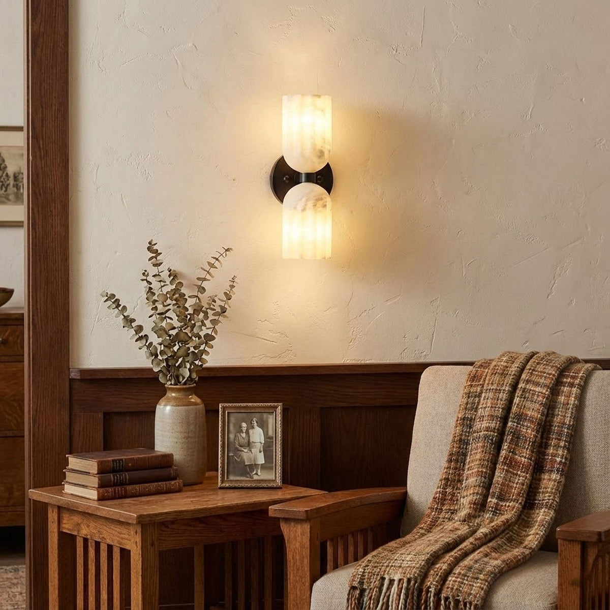 Elvara Twin Alabaster Pillar Wall Light