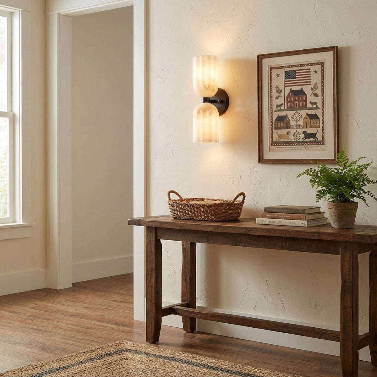 Elvara Twin Alabaster Pillar Wall Light