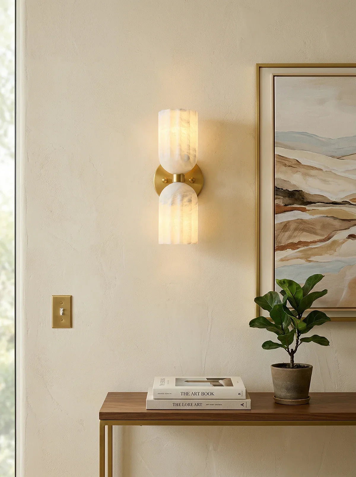Elvara Twin Alabaster Pillar Wall Light