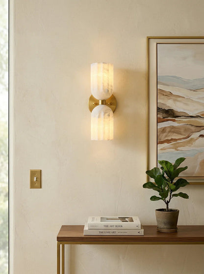 Elvara Twin Alabaster Pillar Wall Light