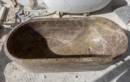 Solid Emperador Light Marble Hand-Carved Luxury Spa Bathtub - 29.5W x 67L x 19.5H