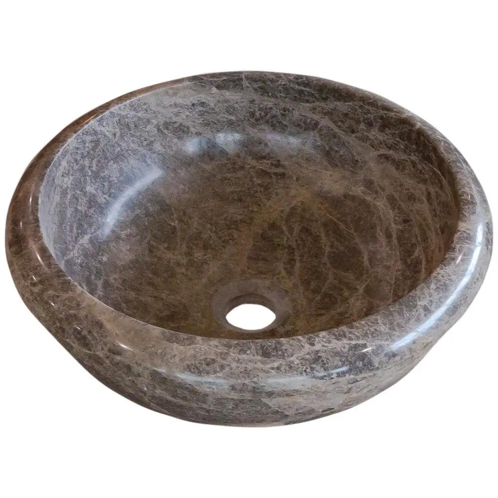 Emperador Brown Natural Marble Round Vessel Sink 16 Inch Polished Finish