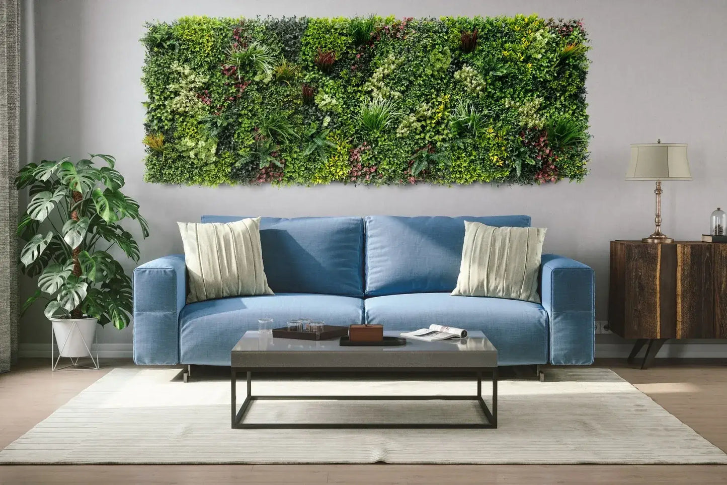 Evergreen Triptych Artificial Vertical Garden Green Wall Panel Set of 3 33 SQ FT – UV Resistant – Commercial Grade