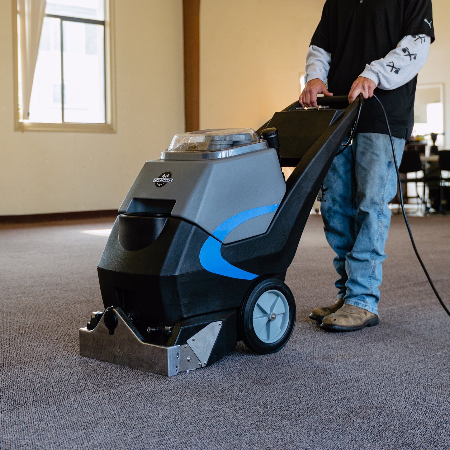 3-in-1 Commercial Carpet Extractor Cleaner, 18” Width, 9 Gallon Dual Tanks, Dual 1000W Motors for Hotels, Offices & Upholstery