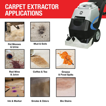 3-in-1 Commercial Carpet Extractor Cleaner, 18” Width, 9 Gallon Dual Tanks, Dual 1000W Motors for Hotels, Offices & Upholstery