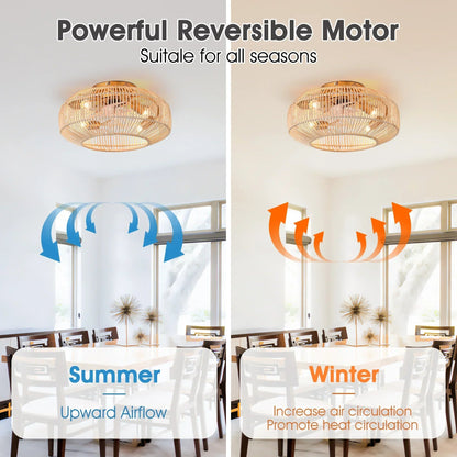 20 Inch Mandy Retro Golden Flush Mount Ceiling Fan with Light and Remote Control