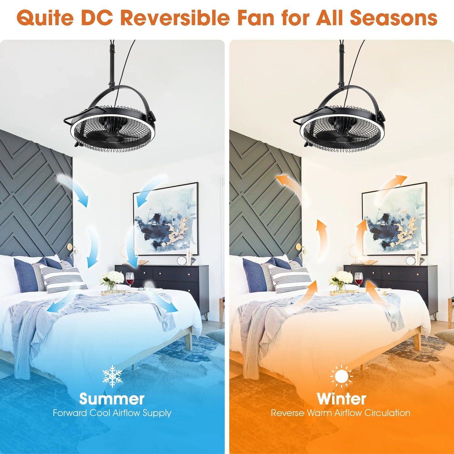 20 Inch Black Industrial Rotatable LED Downrod Fan Floor Fan with Remote Control