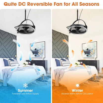 20 Inch Black Industrial Rotatable LED Downrod Fan Floor Fan with Remote Control