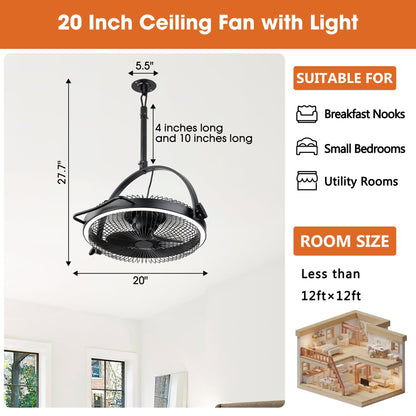 20 Inch Black Industrial Rotatable LED Downrod Fan Floor Fan with Remote Control