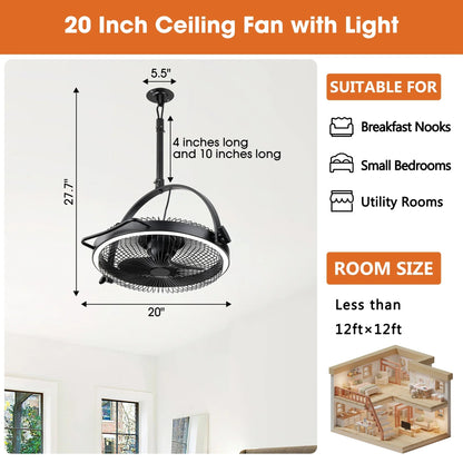 20 Inch Black Industrial Rotatable LED Downrod Fan Floor Fan with Remote Control