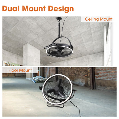20 Inch Black Industrial Rotatable LED Downrod Fan Floor Fan with Remote Control